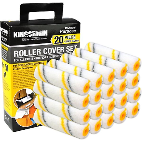 King Origin Paint Roller 4 Inch, 20 Piece Mini Paint Roller Covers, 3/8" Nap Mic