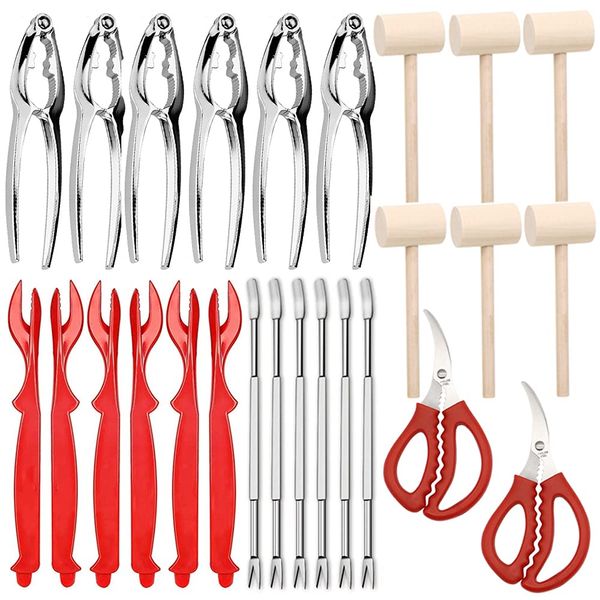 26 PCS Seafood Tools Include Crab Crackers, Seafood Scissors, Lobster Sheller, Crab Hammer,and Shellfish Forks,Nutcracker Set