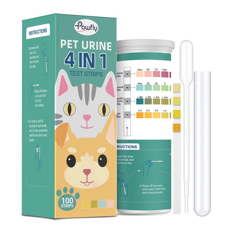 Pawfly Urine Test Strips for Cats & Dogs, 100 Strips, Pet Urine Testing ...