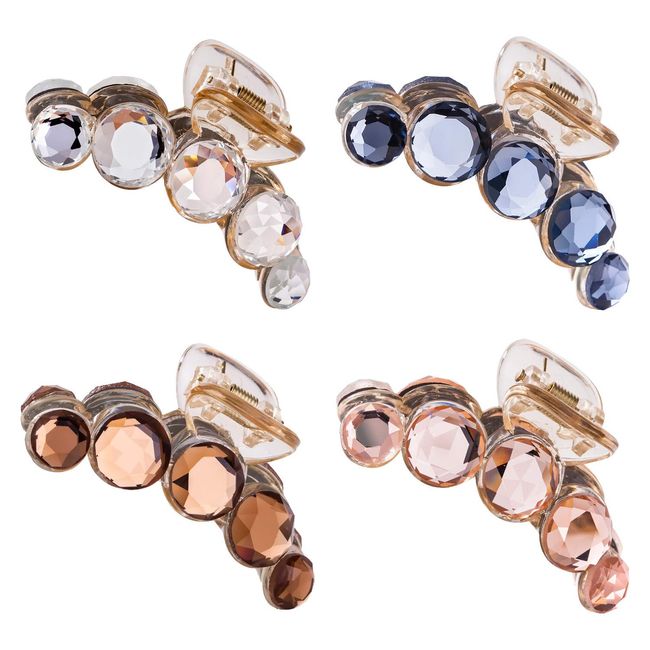 4 Pack Clear Gold Blue Brown Octopus Crystal Gems Glitter Sparkly Plastic Hair Claw Clips Clutcher Crab Jaw Barrettes Grips Clamps Clasps Buns Twist Hair Up Accessories for Women Girl