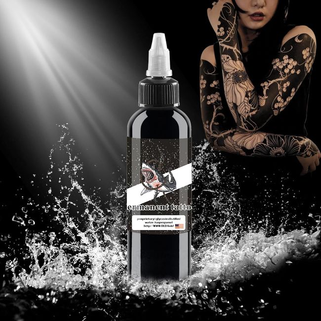 DLD New Shark Super Black Ink - Vegan Friendly Excellent Tattoo Pigment Effect - Contour - Shade - Tribal - Permanent - SY120-4OZ-120ML