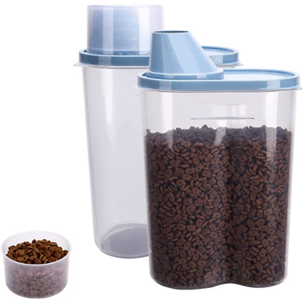 2 Pack 2Lb/2.5L Pet Food Storage Container with Measuring Cup, Can Covers and Bo