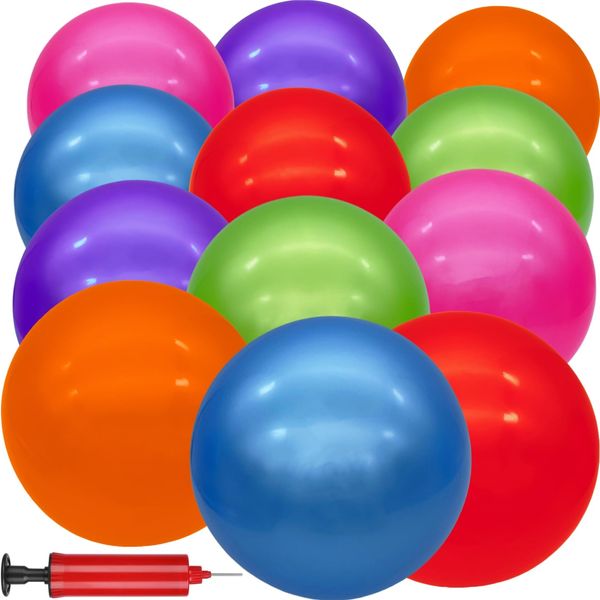 GCQJOQ 12 Pcs 9 Inch Inflatable Bouncy Balls with Hand Air Pump for Indoor Outdoor Play Balls