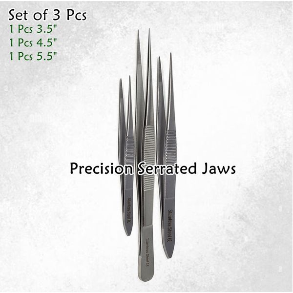 3 Pcs Micro Surgical Forceps Stainless Steel Precision Tweezers Veterinary Tools