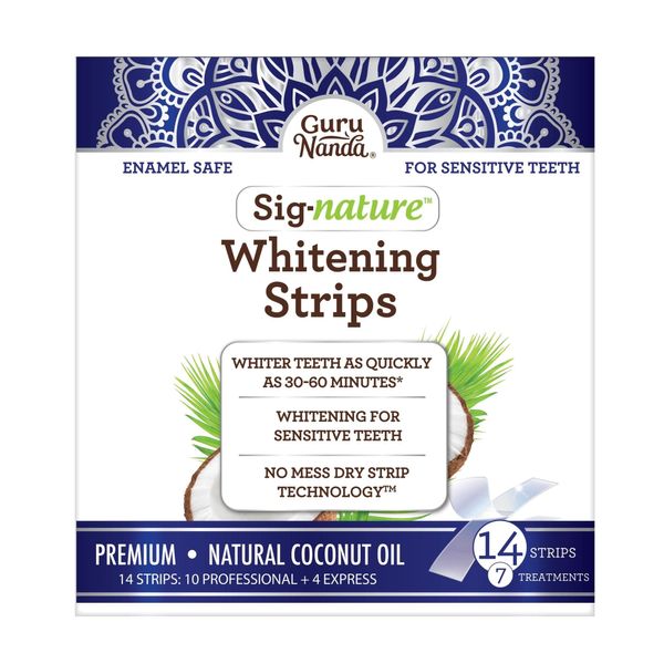 GuruNanda Teeth Whitening Strips with Coconut Oil - 14 Enamel Safe Strips for Sensitive Teeth - Non-Slip, Dry Strip Technology for Whiter Teeth - 7 Professional Treatments with 30 Minutes Fast Results