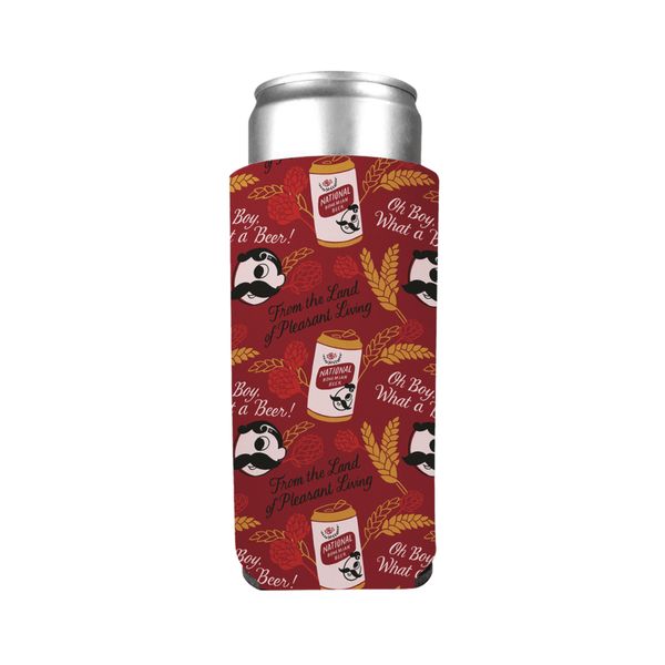 National Bohemian Hops & Can Pattern (Burgundy) / Slim Can Cooler - 10/$6 Each / Red