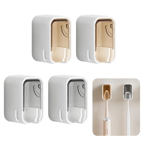 Toothbrush Holder Wall Mounted with Cover for Shower, 4 Pcs Tooth Brush Protector Case Wall Mounted Hanging Rack Organizer,Single Toothbrush Dispenser Storage Organizer,Adhesive Toothbrushe Head Cover
