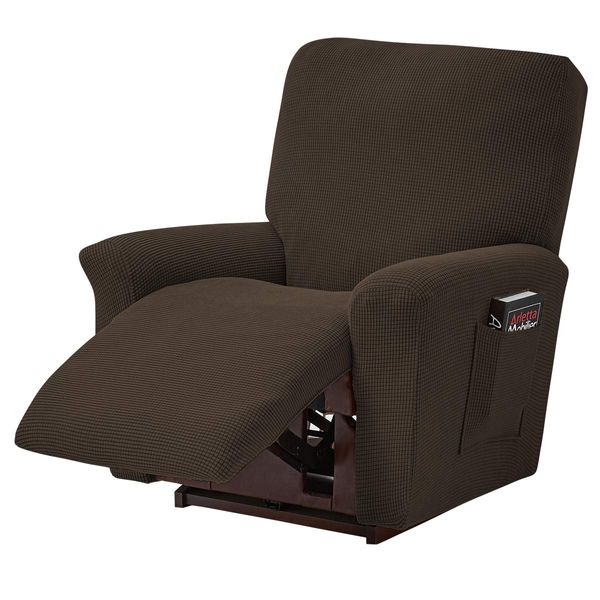 ele ELEOPTION Recliner Sofa Cover, Stretch Recliner Chair Cover, Spandex Jacquard 4-Piece Relaxing Chair Cover, Stretch Cover for Recliner Chair, Massage Chair (Brown)