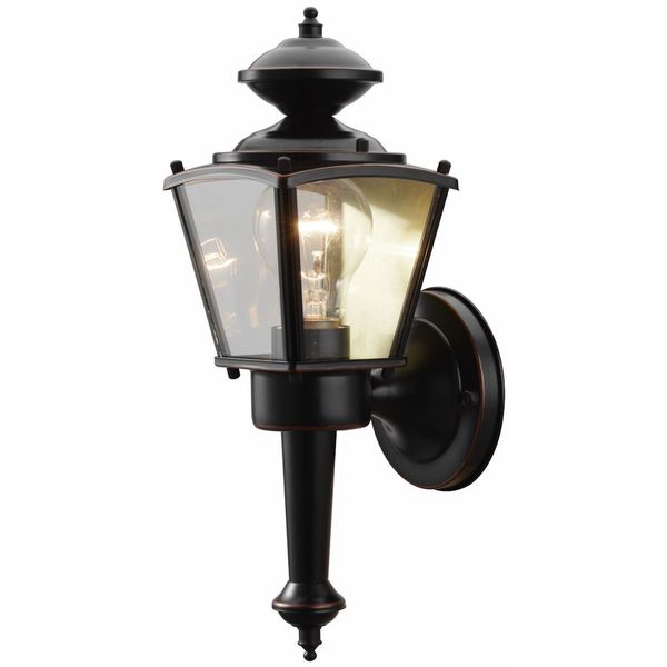 Hardware House 19-1715 Oil Rubbed Bronze Outdoor Patio / Porch Wall Mount Exterior Lighting Lantern Fixture with Clear Glass