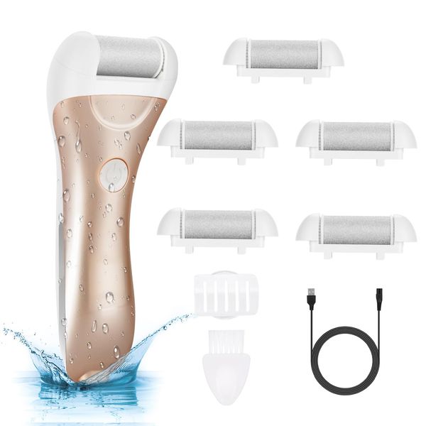 Callus Remover for Feet, Nicebirdie Electric Foot File Callus Removers Rechargeable Waterproof Pedicure Tools Foot Scrubber Shaver Feet Care Tool for Cracked Heels Dead Skin （Golden）