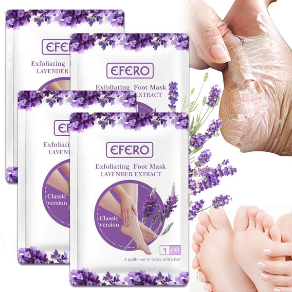 Foot Peel Mask,4 Pairs Natural Lavender Foot Peel Mask For Hard Skin-Foot Mask,Hard Skin Remover Foot-Plantifique Foot Peel Mask-Baby Foot,Foot Care(Lavender)