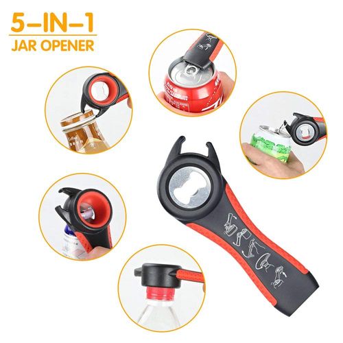 Otstar 6 in 1 Jar Opener and Bottle Opener with 5 in 1 Multi-Function Opener to Open Jar Lids, Bottle Caps, Pull Tabs and Bags Sesame Opener Designed for Weak Hands, Arthritis, Elderly and Children