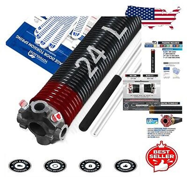 Heavy Duty Left Hand Wind Garage Door Torsion Spring with Winding Bars & Gloves