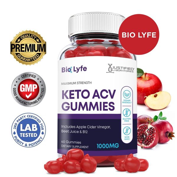 Bio Lyfe Biolyfe Keto Gummies 1000MG Apple Cider Vinegar 60 Gummys