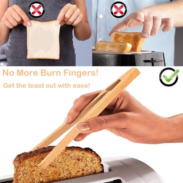 4pcs Bamboo Toast Tongs - 18cm/7 inch Wooden Toaster Tongs with Anti-Slip Design,Reusable Bamboo Toast Tongs,for BBQ Fried Food,Bread,Tea etc Set of 4,Wood Kitchen Toast Tongs,Wooden Tongs for Toaster