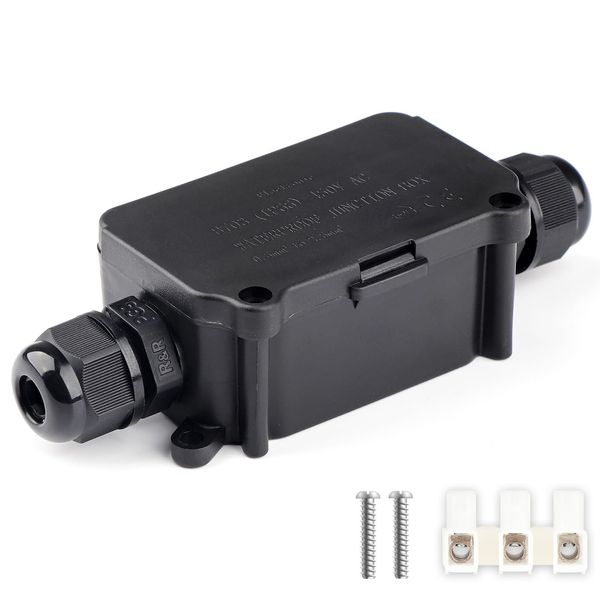 COOLWEST IP66 Junction Box Waterproof Outdoor 2 Cable PG9 Black Plastic Connector Gland Electrical