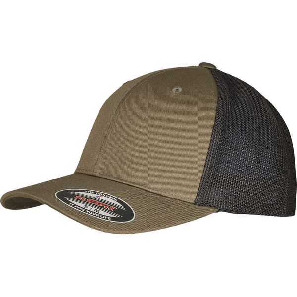 Flexfit Unisex Trucker Recycled Mesh Baseball Cap, Olive/Black, L/XL