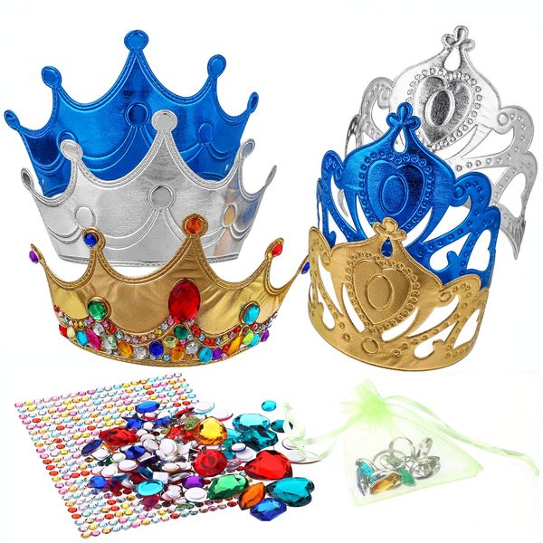 Richness DIY Party Crowns Foam Kids Tiaras Make Your Own Crowns with Jewel Stickers Party Favors for Kids Pack of 6