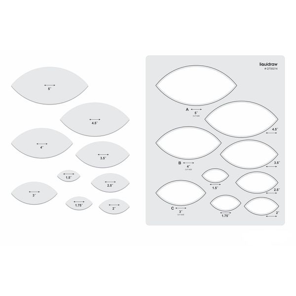 Liquidraw Quilting Templates & Rulers for Patchwork Acrylic Stencils Set Hexagon, Hearts, Square & Circle (Leaf)