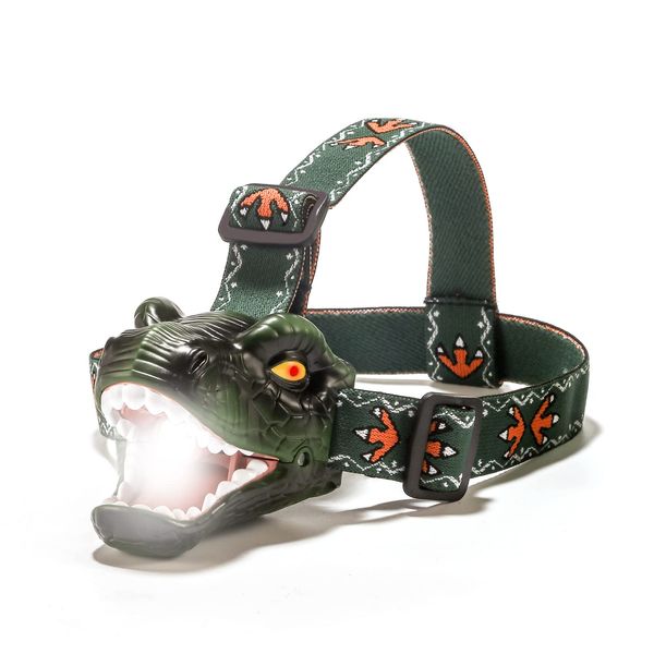 lelefa Dinosaur Kids Headlamp, T-Rex Dinosaur Led Headlamp Flashlight, Dinosaur Toy Headlamp Flashlight with 4 Lighting Mode for Boys, Girls’ Camping, Hiking, Reading and Party (Green)