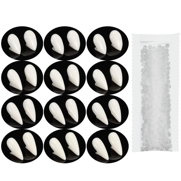 BBTO 12 Pairs Vampire Teeth Fangs, Halloween Party Cosplay Dentures Prop Decoration with Pellets Adhesive for Halloween Costume Party Favors (White)