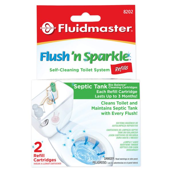 Fluidmaster 8202P8 Flush 'n Sparkle Automatic Toilet Bowl Cleaning System Refills, BioBalance Septic 2-Pack