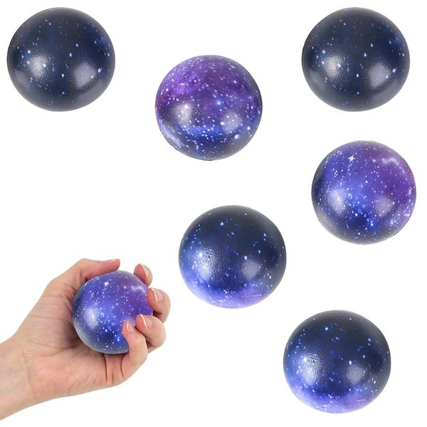 Galaxy Foam Balls 2", Stress Ball Relief Toys for Hand Wrist Finger Exercise Squeeze Therapy, Party Favor (6-Pack)