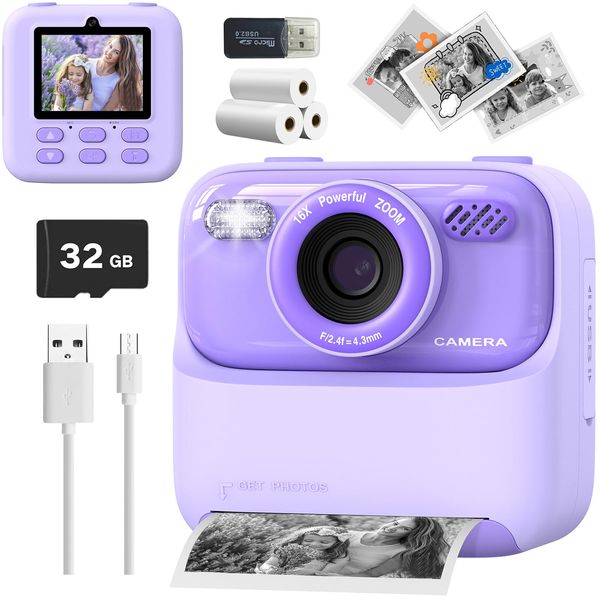 Mgaolo Kids Camera Instant Print Photo,Children Digital Camera Toys Gift with HD Video for Girls Boys 3-12 Age,Chritmas Birthday Festival Present for 3 4 5 6 7 8 9 Year Old Child (Purple)