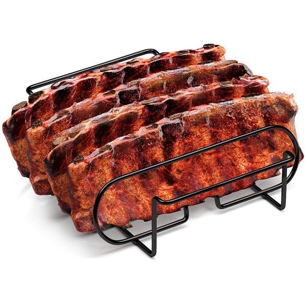 Sorbus® Non-Stick Rib Rack - Porcelain Coated Steel Roasting Stand – Holds 4 Rib Racks for Grilling & Barbecuing - Perfect BBQ Accessories for Smoker and Grill - Durable and Convenient Design (Black)