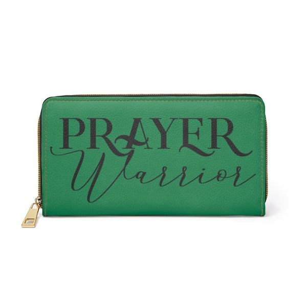 Womens Wallet, Zip Purse, Green & Black Prayer Warrior - One size