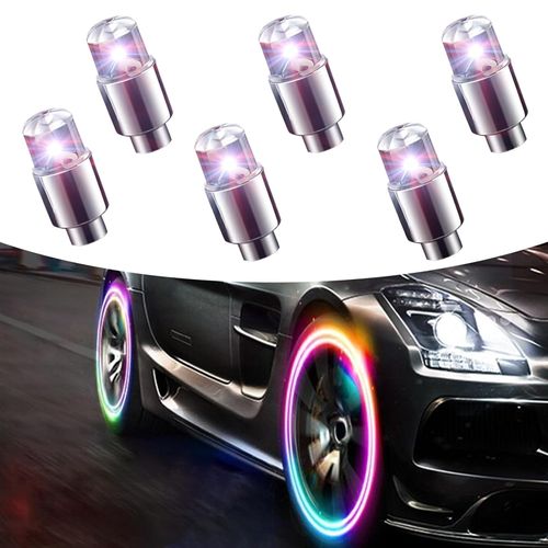 Fluher 6 PCS Car Tire Valve Light, Cool Modify Night Light Safety Shock Sensor Flash Light, Waterproof Tire Valve Stem LED Cap, Universal Wheel Decoration Accessory for Car Motorcycle (Multicolored)
