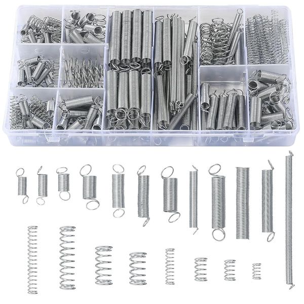 Compression Springs, Tension Springs, Coil Spring Set, Spring Pick Tool, Compression Spring Set, Multiple Specifications, DIY Repair, Prototype, Design, Repair, Maintenance, Hobby, Storage Case (Set of 200)