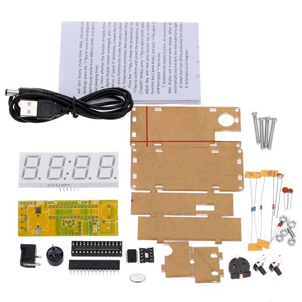 WINGONEER 4 Digit DIY LED Electronic Clock Kit Microcontroller 0.8 Inch Digital Tube Clock with Thermometer Hourly Chime Function DIY Kit Module - Green