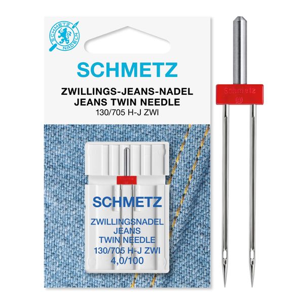 SCHMETZ Sewing Machine Needle | 1 Jeans Twin Needle 4.0/100 | System 130/705 H-J ZWI NE 4.0 | Can be Used on All Household Sewing Machines with Zigzag Function