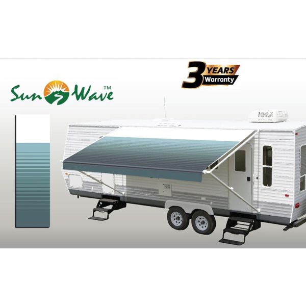 SunWave RV Awning Replacement Fabric 16' (Actual Width 15'2") Teal Green Stripe