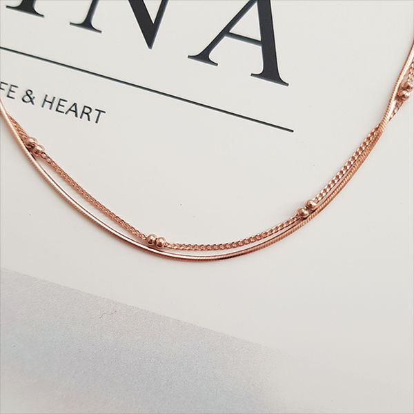 925 Silver Suera Rose Gold Two Row Layered Women&#39;s Silver Bracelet