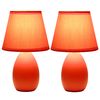 Simple Designs LT2009-ORG-2PK Mini Egg Oval Ceramic Table Desk Lamp 2 Pack Set, Orange