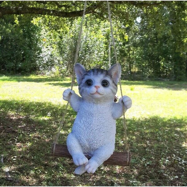 Pet Baby Swinging Kitten GreyTabby Cat Rope Swing Indoor Outdoor 6"H