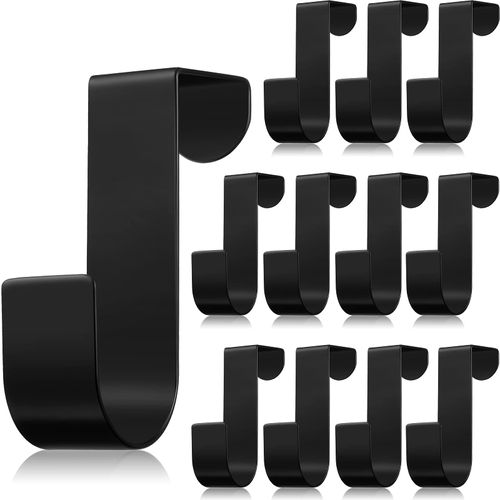 Hotop 12 Pcs Over The Cabinet Drawer Door Hooks 1.12 Inch Hooks for Hanger The Cabinet Sturdy Metal Z Shaped Hanger peg for Bathroom Clothes Towel(Black)