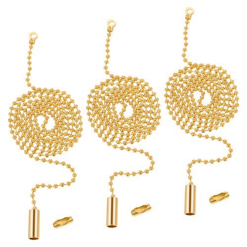 3 Pack Pull Chain String Extension Gold Ceiling Fan Pull Chain Stainless Steel Switch Chain Extender Beaded Ball Light Pulls Extension Chains with Connector(1 Meter Length)