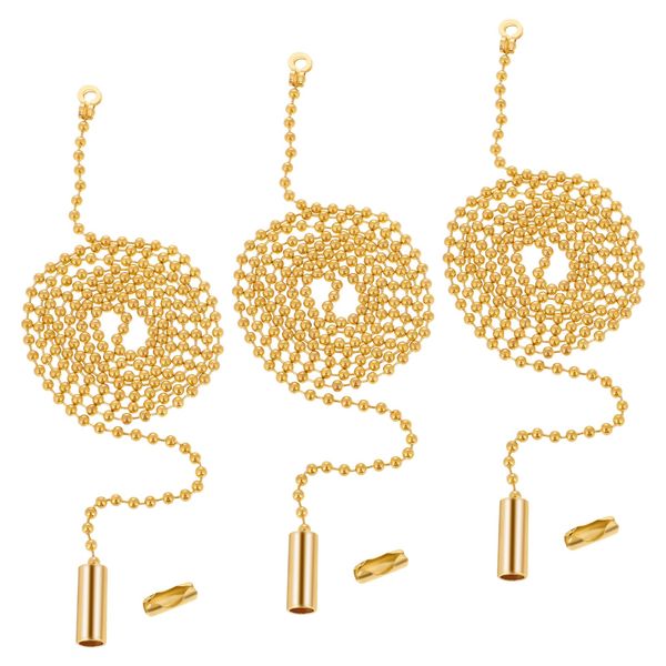 3 Pack Pull Chain String Extension Gold Ceiling Fan Pull Chain Stainless Steel Switch Chain Extender Beaded Ball Light Pulls Extension Chains with Connector(1 Meter Length)