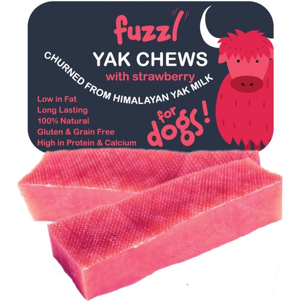 Fuzzl Yak Chews for Dogs - 2 Pack 140g Strawberry - Premium Natural Dog Treats with Himalayan Yak Milk - Yak Chew No Hide Dog Food Natural Dog Chews Long Lasting Dog Dental Sticks and Dog Dental Chews