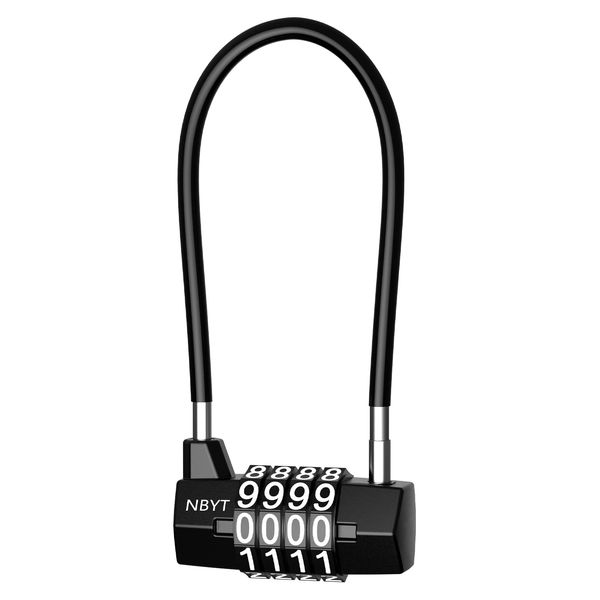 ORIA 4 Digit Combination Padlock, 5mm Width Flexible Cable Lock, Long Shackle Padlocks, Updated Safety Resettable Lock for Gym Locker, Toolbox, Closet, Luggage, Cabinet, Outdoor (Black)