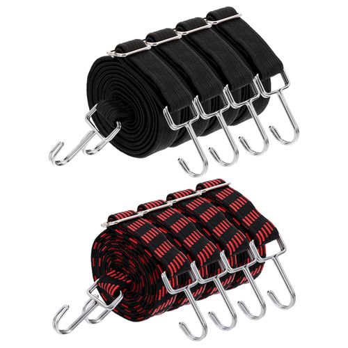 uxcell 8Pcs Adjustable Bungee Cords with Hooks, 79 Inch Flat Heavy Duty Elasticity Straps Rubber Bungee Cords with Buckle for Outdoor, Camping, Tarp, Bike Rack, Luggage, Black/Black Red