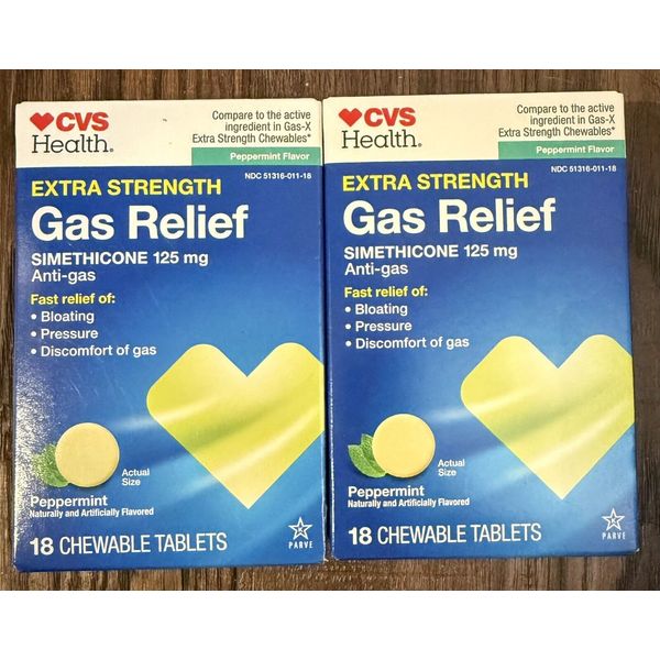 CVS Gas Relief Simethicone 125mg (18 Hardchews Each) - TWO PACK