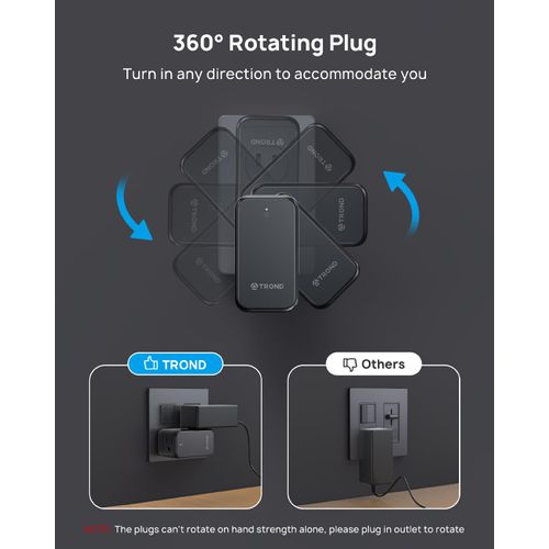 TROND Outlet Adapter with 360 Rotating Plug, 6 AC Outlet Extender, Turn One into Multiple Sideways Plug Splitter, Black Wall Power Adapter Goes Well with Dark Wall Decor, Suit for Garage Room