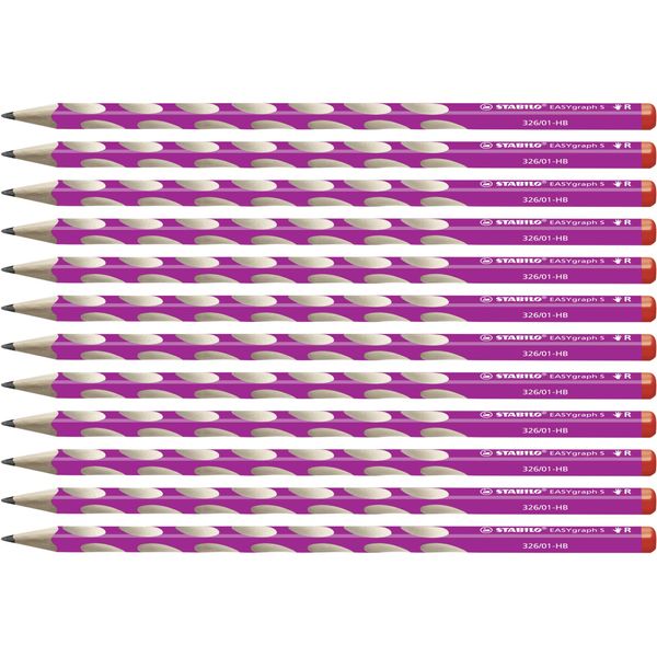 Thin Ergonomic Graphite Pencil - STABILO EASYgraph S - Right-Handed - Pack of 12 - Pink - HB