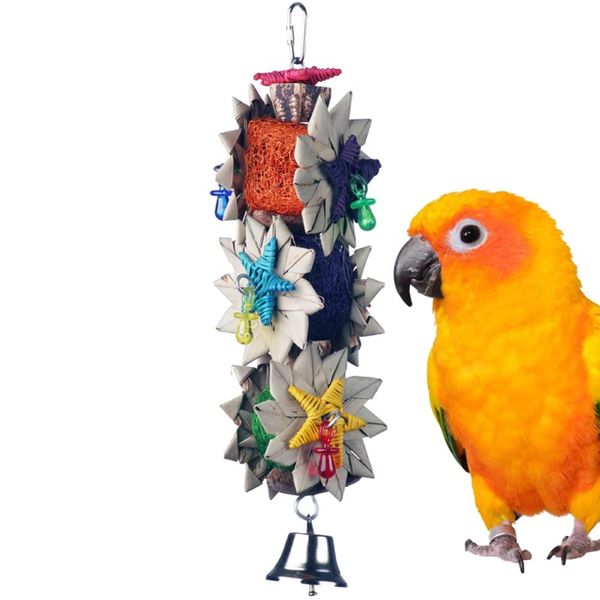 Super Bird Creations SB1098 Palm Star Bird Toy for Parrots, Ringnecks, Medium Conures, Quakers, Pionus, Senegal - Leaves, Colorful loofa, Mahogany Pods Vine Stars - Medium Bird Size, 13" x 3.5" x 3.5"