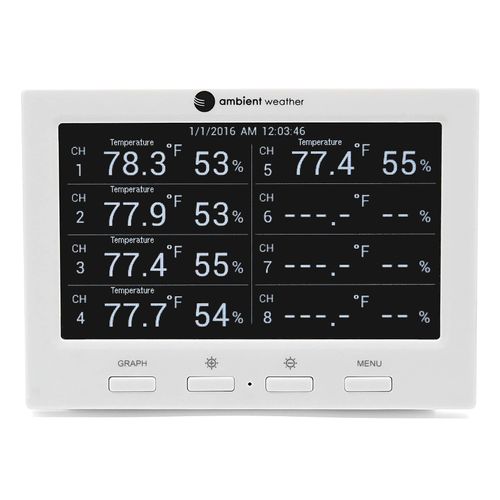 Ambient Weather WS-3000-X3 Thermo-Hygrometer Wireless Monitor w/ 3 Remote Sensors - Logging, Graphing, Alarming, Radio Controlled Clock