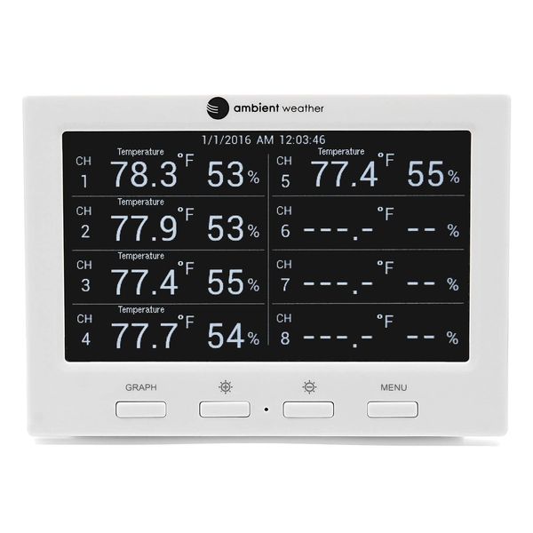 Ambient Weather WS-3000-X3 Thermo-Hygrometer Wireless Monitor w/ 3 Remote Sensors - Logging, Graphing, Alarming, Radio Controlled Clock